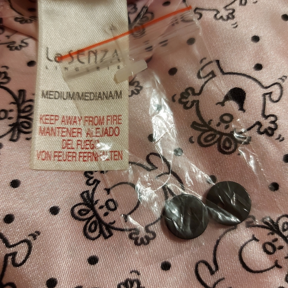 La SENZA Pink Satin Pajama Top with Black Trim and Cute Face Print - Picture 3 of 6